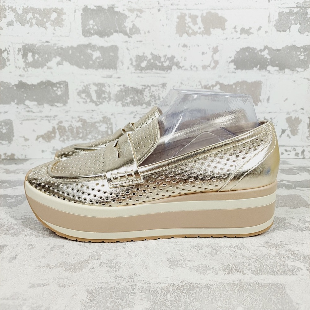 NEW Dolce Vita Janine Slip-On Gold Metallic Perforated Wedge Platform Shoes A435